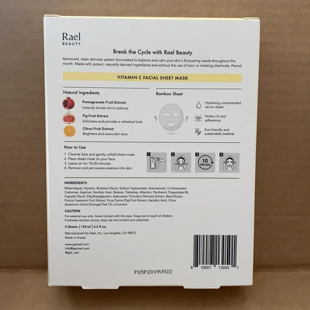 RAEL BEAUTY Vitamin C Facial Sheet Masks